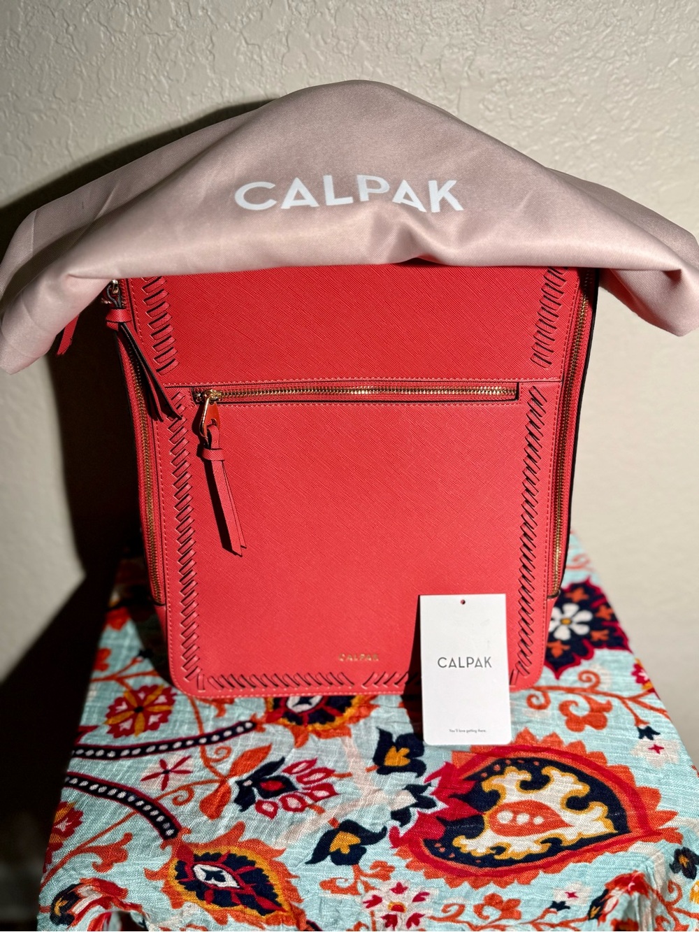 CALPAK Kaya 15" Laptop Backpack Cranberry Red Faux Leather Travel Work Bag - Picture 12 of 15